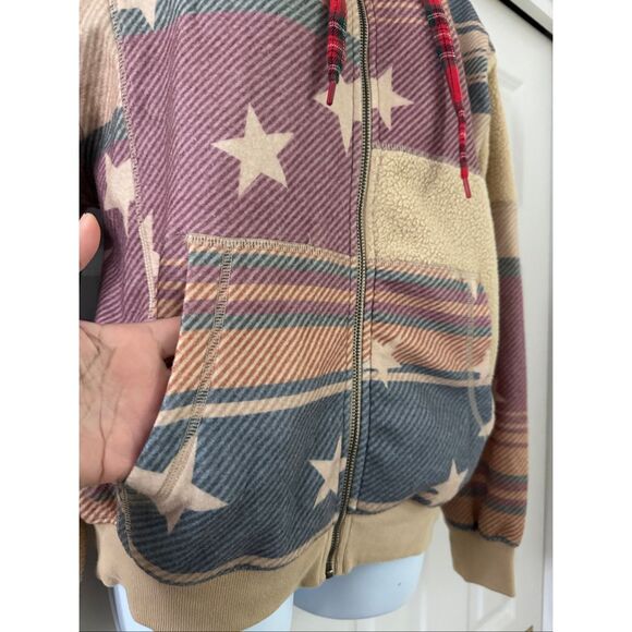 BDG by Urban Outfitters Hunter Patchwork Fleece Zip Up Hoodie Sweatshirt in Blan - Picture 6 of 8